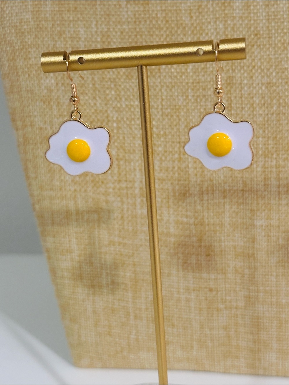 Fashion Jewelry White & Yellow Fried Egg Dangle Earrings